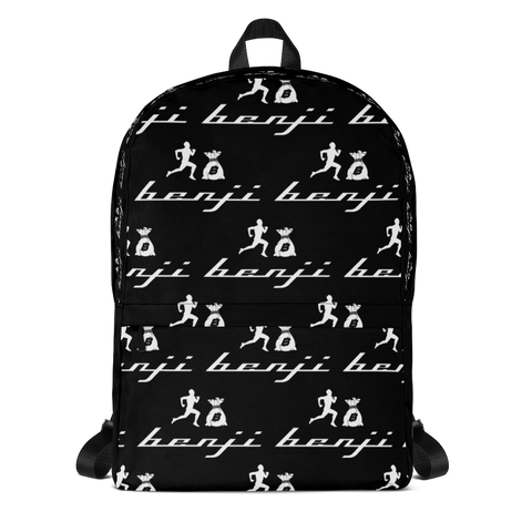 "Multi Benji" Black (White logo) Backpack W/Front pouch