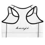 "W. Sup run it up/Benji" White (Black logo) Sports bra