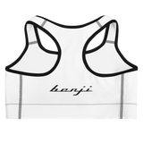 "W. Sup run it up/Benji" White (Black logo) Sports bra