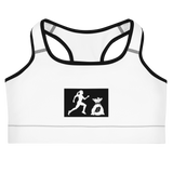 "W. Sup run it up/Benji" White (Black logo) Sports bra