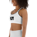 "W. Sup run it up/Benji" White (Black logo) Sports bra