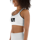 "W. Sup run it up/Benji" White (Black logo) Sports bra