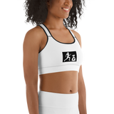 "W. Sup run it up/Benji" White (Black logo) Sports bra