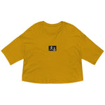 "W. Run it up Patch" Mustard (Black logo) Embroidered Loose drop shoulder crop top