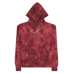 "Benji" (Red) White stitch Unisex Champion tie-dye *Embroidered* hoodie