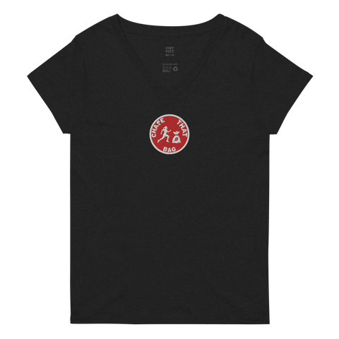 W. "CIR. CTB" Black (Red logo) Embroidered Loose V-Neck T-Shirt